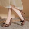 Ladies Shoes 2024 Slip On Women's High Heels Brand Party Pumps Women Bow Tie Print Pearl Lace Pointed Toe Thin Heels Shoes Women