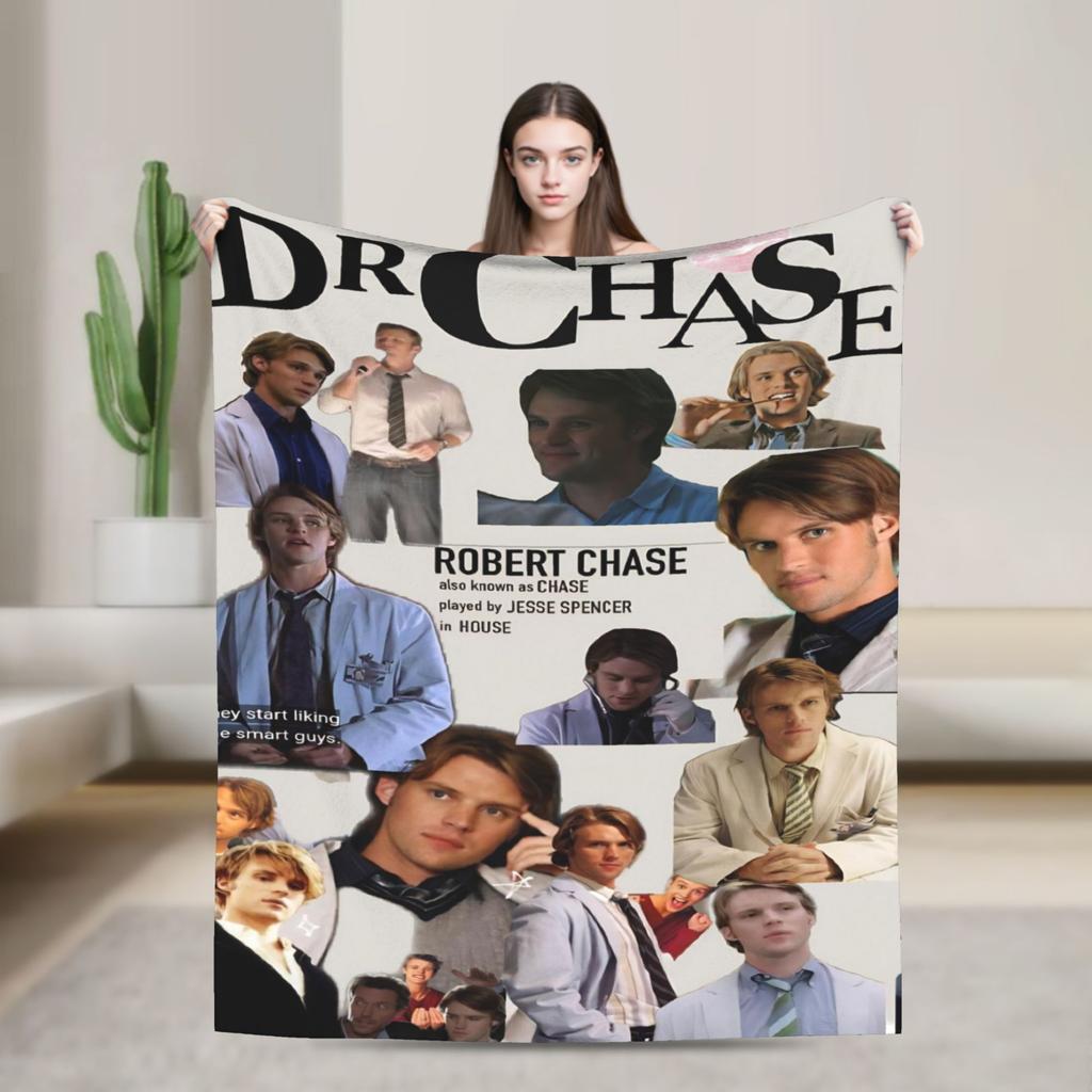 Dr. Gregory House Televisie Foto Collage Deken Picknick Flanellen Plaid voor Woonkamer Warm Zacht Kwaliteit Bedsprei Cadeau