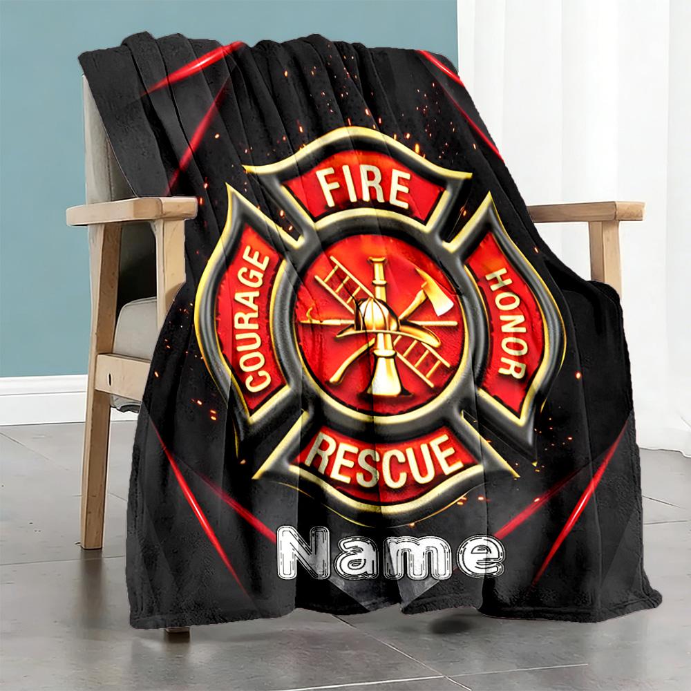 Firefighter Customize Text Blanket Gift Personalized Blanket Warmthful Decor Versatile for Picnics Office Chair Seaside Sofa for All Occasions