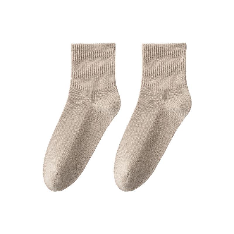 Men's Cotton Socks for All Seasons - Solid Color Mid-Calf Socks - Sweat Absorbing, Odor-Preventing, Antibacterial Socks - Casual Socks
