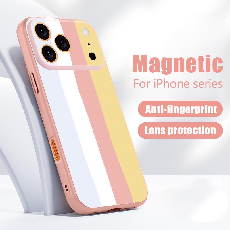 Floral Stripe Pattern Case For iPhone 17 Pro Max iPhone 16 15 14 13 Pro Max Magnetic For Magsafe Hybrid TPU+PC Matte Cover