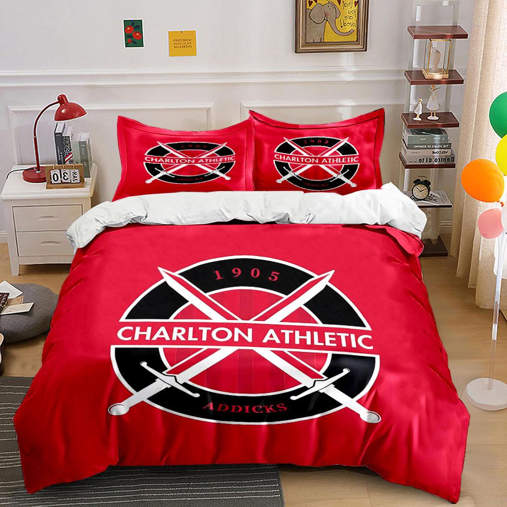 Red Charlton Athletic Logo Design Bedding Duvet Cover Set Duvet Cover Pillowcases (1*Duvet Cover 2*Pillowcases, Without Duvet Insert)