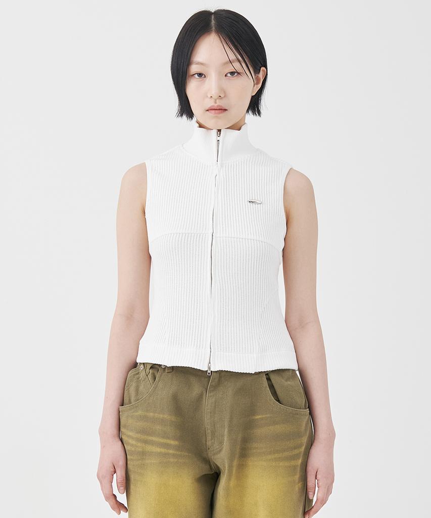 Fdr Law Guage Rib Zip Up Sleeveless Cream