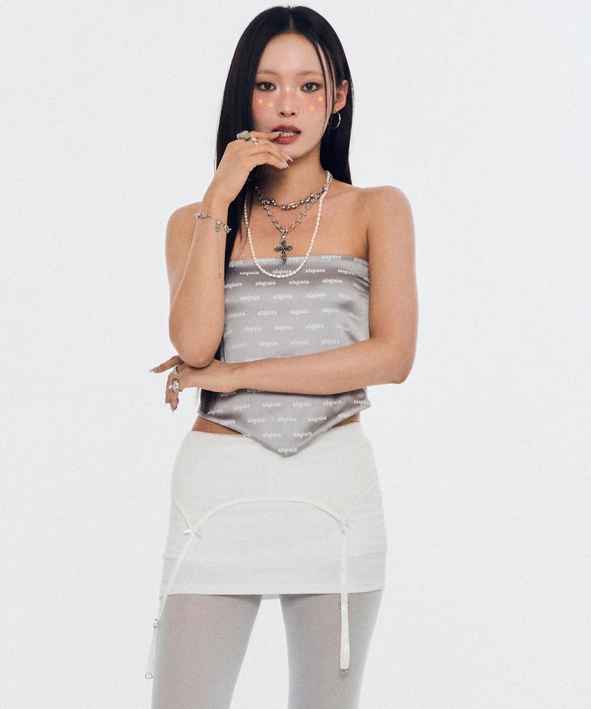 Seullisiseu Garter Detail Low Rise Skirt (White)