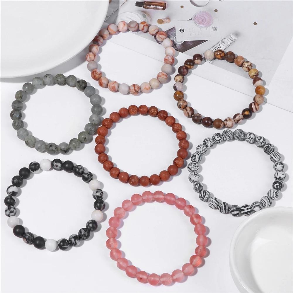 8mm Black White Natural Stone Bracelet Handmade Matte Opal Beaded Bracelets Energy Yoga Male Bracelet for Men Women Jewelry Gift