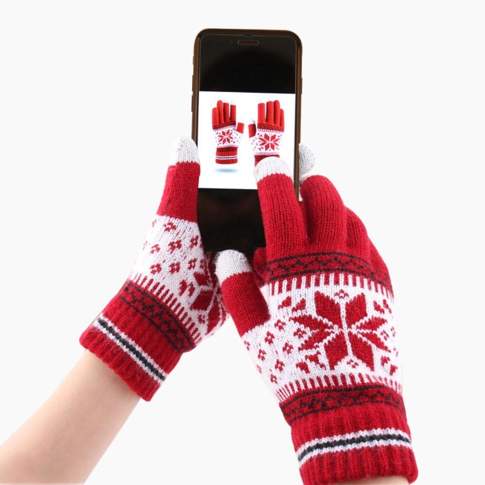 Knitted Snowflake Winter Knitted Gloves Touch Screen Skiing Gloves Full Finger Mittens Winter