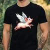 T-Shirt Men Flying Pig Motif Cotton Size XS To 5XL