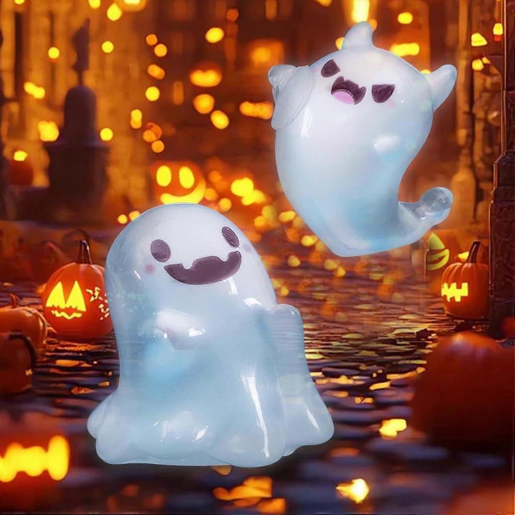 6 Stück Halloween Mini-Geisterfiguren mit Box, Leuchtende Mini-Geisterharzfiguren, Leuchten im Dunkeln Mini-Harzgeister, für Halloween-Party-Mitgebsel