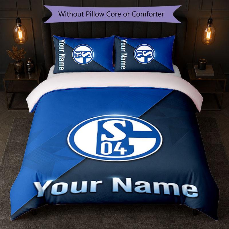 Schalke 04 FC Bettwäsche-Set mit individuellem Namenstext 1 Bettbezug + 2 Kissenbezüge Fußball-Logo Personalisierte Geschenkidee für besondere Anlässe Schlafzimmerdekoration
