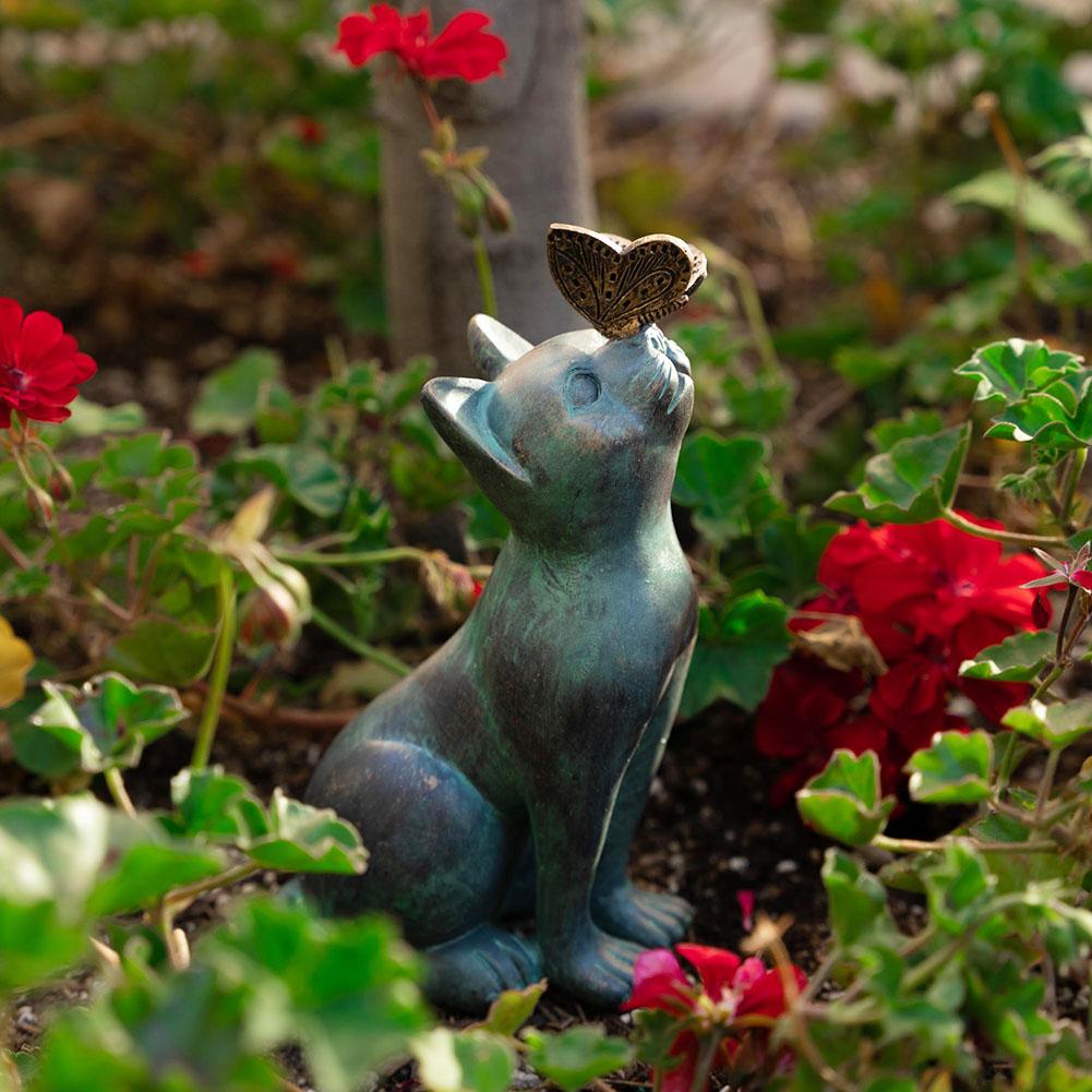 Cat Statue with Butterfly Decorative Figurine Fairy Art Yard Decor Statue Vintage Style Home Office Ornaments Housewarming Gifts