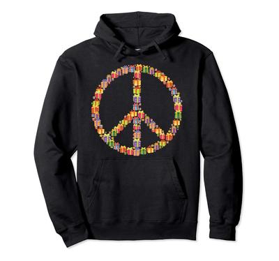 Sweat à capuche Noël Signe de Paix Père Noël Rétro Hippie Joyeuses Fêtes