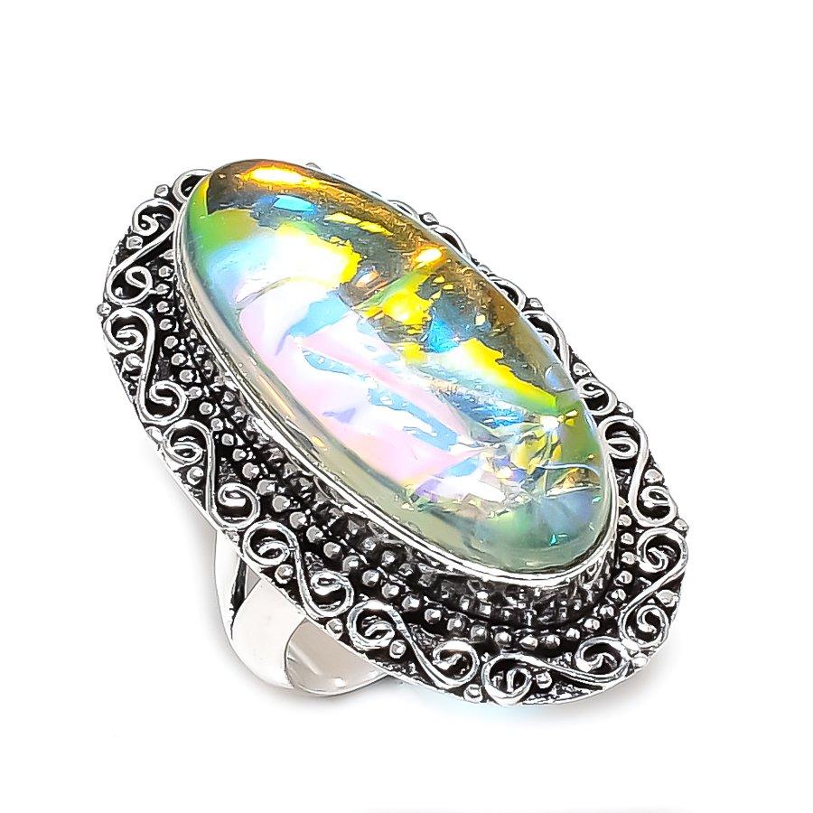 Natural Dichroic Glass Gemstone 925 Sterling Silver Jewelry Ring Size 9 d4V41