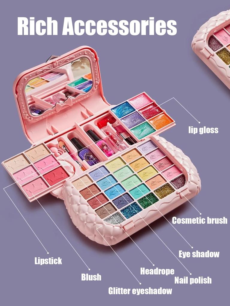 Non-Toxic Kids Beauty Toys Makeup Kit Little Bag Washable Pretend Play Cosmetic Set Toys With Mirror & Safe Birthday Gifts Children