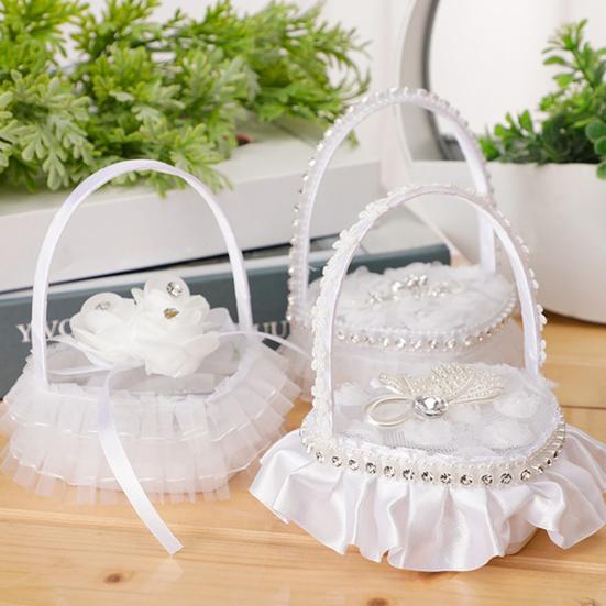 Wedding Ring Pillow Rose Bow-knot Flower Ruffle Lace Hold Ring Exquisite Wedding Elegant Lace Jewelry Case Wedding Prop