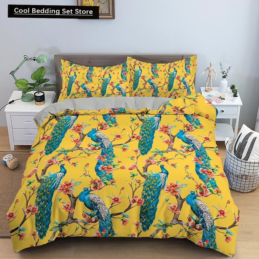 Boho Federn Bettbezug Queen King Size Bunt Vogel Feder Bettwäsche Set Tropische Blätter Polyester 3tlg