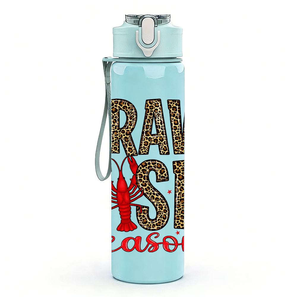 1PC Crawfish Season Letter Art Layout 750ml Color Plastic Water Bottle Leakproof Flip Straw Lid For Sports Office Home Use