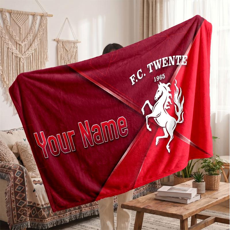 FC Twente Personalisierte Fleecedecke Mit Fußballlogo, Benutzerdefinierter Name Text Weiche Warme Wohndecke