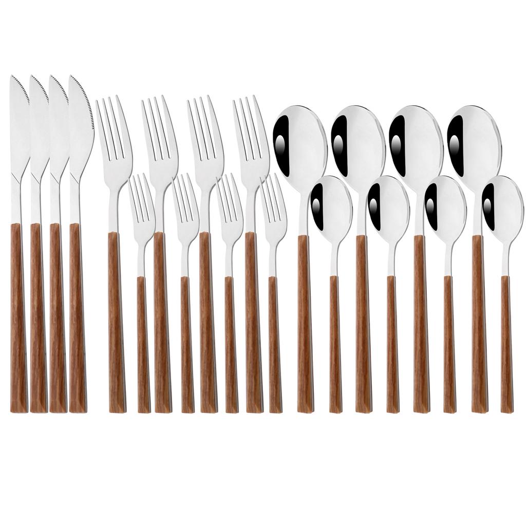 20 Piece (4 Set) Silver Stainless Steel Tableware White Marble Handle Wedding Cutlery Daily Use Silverware Home Restaurant Party Mirror