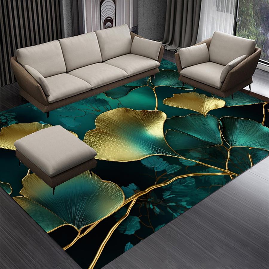Luxuriöser Grüner Goldener Blätter Teppich Wohnzimmer Dekoration Schlafzimmerteppich Waschbar Lounge Sofa Bereich Teppich Große Größe Couchtische Matte