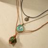 Niche retro design green crystal necklace natural turquoise pendant necklace women