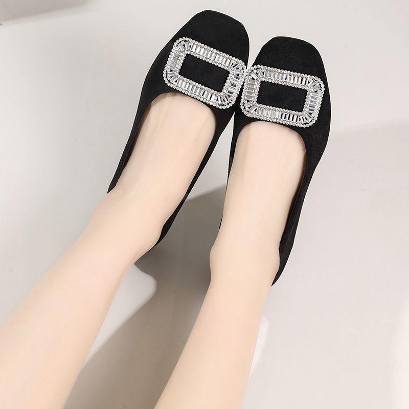 Fashion Ladies Footwear Low Heel Elegant Rhinestone Women's Flat Shoes Slip-on Black Stylish Comfortable 2025 Trend Promotion Dress 39