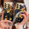 Branche de fleur dorée Pour Samsung A 01 52S A04 A05S A10 A12 13 22 23 24 36 42 M02 Note 10 20Ultra 8 9 Coque de téléphone en verre doré