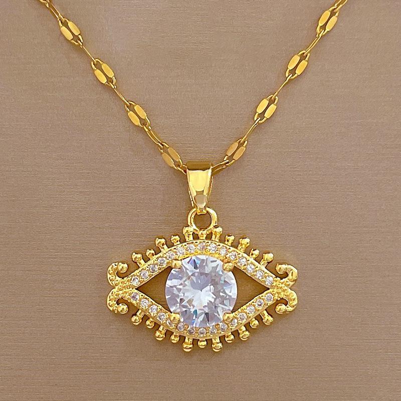 Light Luxury Temperament Gorgeous Full Diamond Eyelashes Eye Necklace Female Versatile Collarbone Chain Titanium Steel Chain