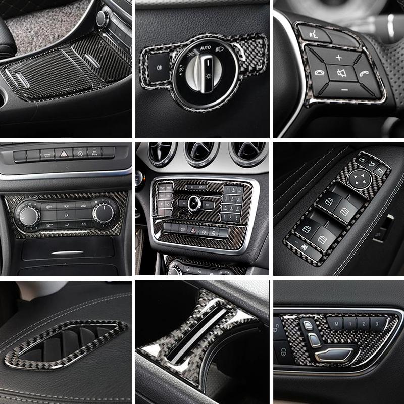 JVC4 Car Styling Carbon Fiber Interior Button Panel Decoration Cover Trim Sticker Frame For Mercedes Benz A Class W176 GLA X156 CLA