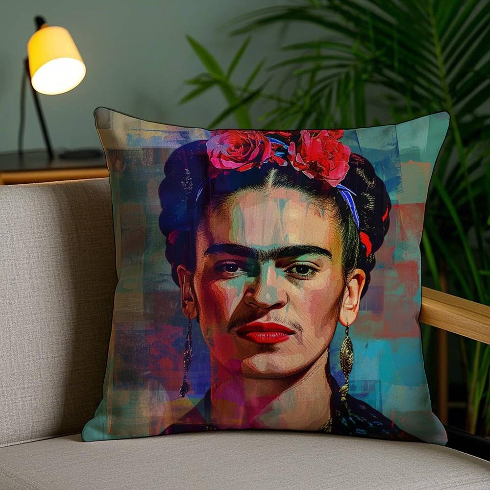 F-Fridas Painting Art Pillow Case Anti-Dustmite Pillowcase Invisible Zipper Silky Short Plush Sofa Cushion Cover