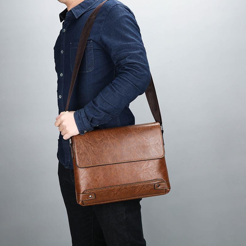 New Soft Leather Men's Bag Men's Briefcase Men's Business Shoulder Bag Horizontal Messenger Bag Trendy File Backpack