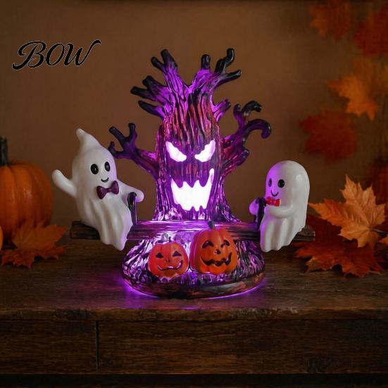 Portable USB Powered Night Light Animated Seesaw Ghost Light, 3D Cute LED Spooky Tree Pumpkin Halloween Decor Lamp with And Design, for Bedroom Living