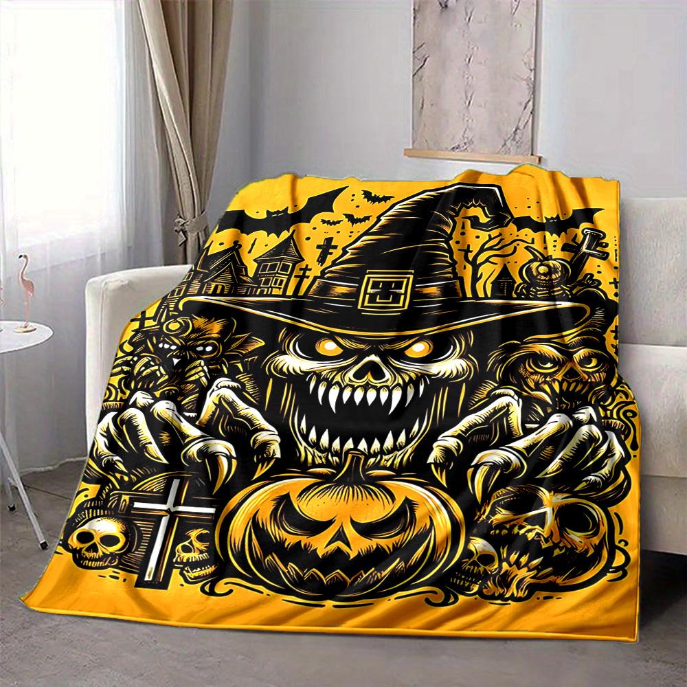 1pc Halloween Horror Blanket, Lightweight Flannel Throw Blanket for Sofa, Bed, Travel, Camping, Living Room, Office, Couch, Chair, and Bed