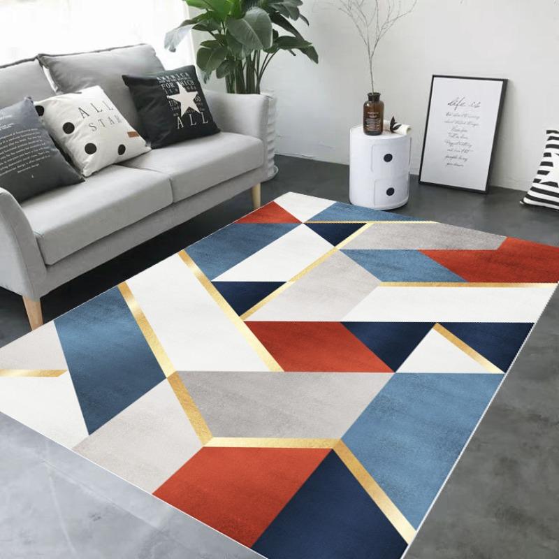 3D Geprint Geometrisch Patroon Tapijt Scandinavisch Minimalistisch Ontwerp Woonkamer Mat Vloerkleed Huisdecoratie Gouden Accent Bank Vloer Decoratie