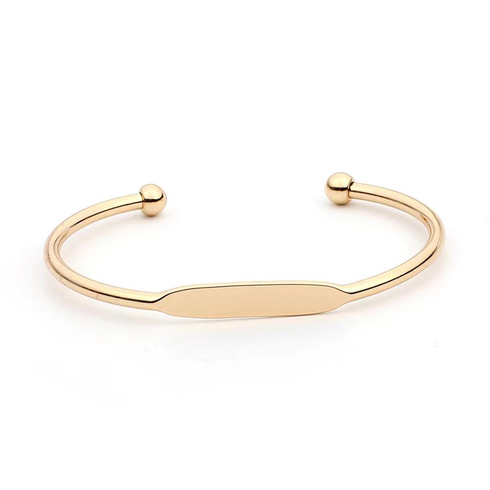 Minimalist Yellow Polished Brass C-Shape Open Bangle Bracelet for Women