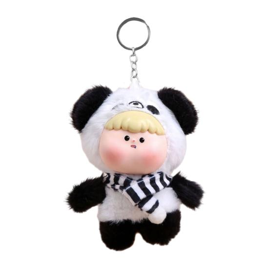 Adorable Doll Pendant Multifunctional Plush Keychain with Hanging Buckle Cute Animal Shapes Fox Panda Soft Skin-Friendly Vinyl Face Gift for Girls