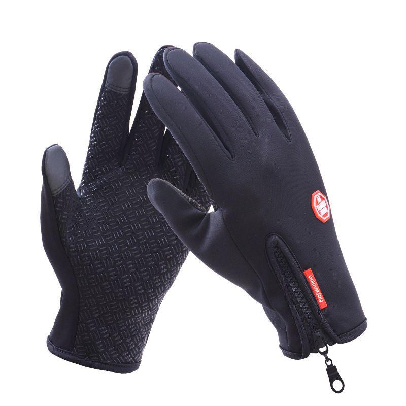 Gants d'hiver unisexes pour écran tactile avec paume antidérapante et fermeture éclair réglable