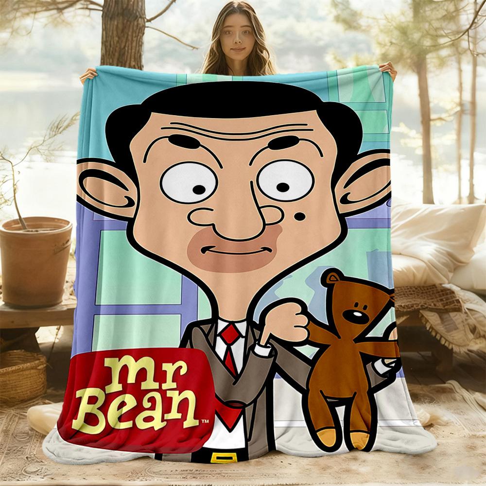 1pc Mr. Bean Cartoon Character Outdoor Blanket Lightweight Flannel, All-Season Use for Sofa, Bed, Travel, Camping, Living Room, Office, Couch010