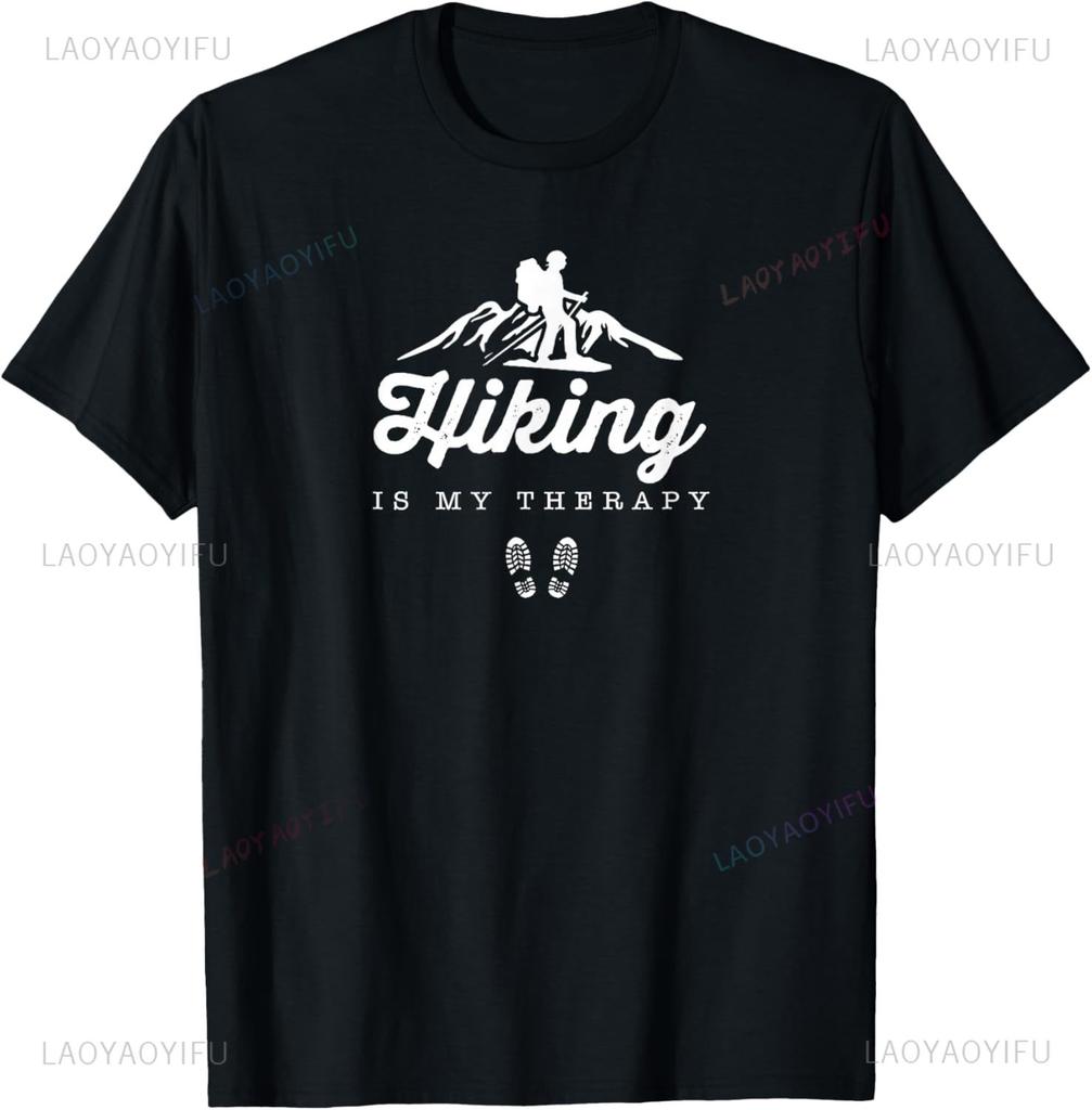 Hiking By Design Tee Company Unisexadults Hiking Is My Therapy Unisex Summer Streetwear Tops Graphic T Shirts