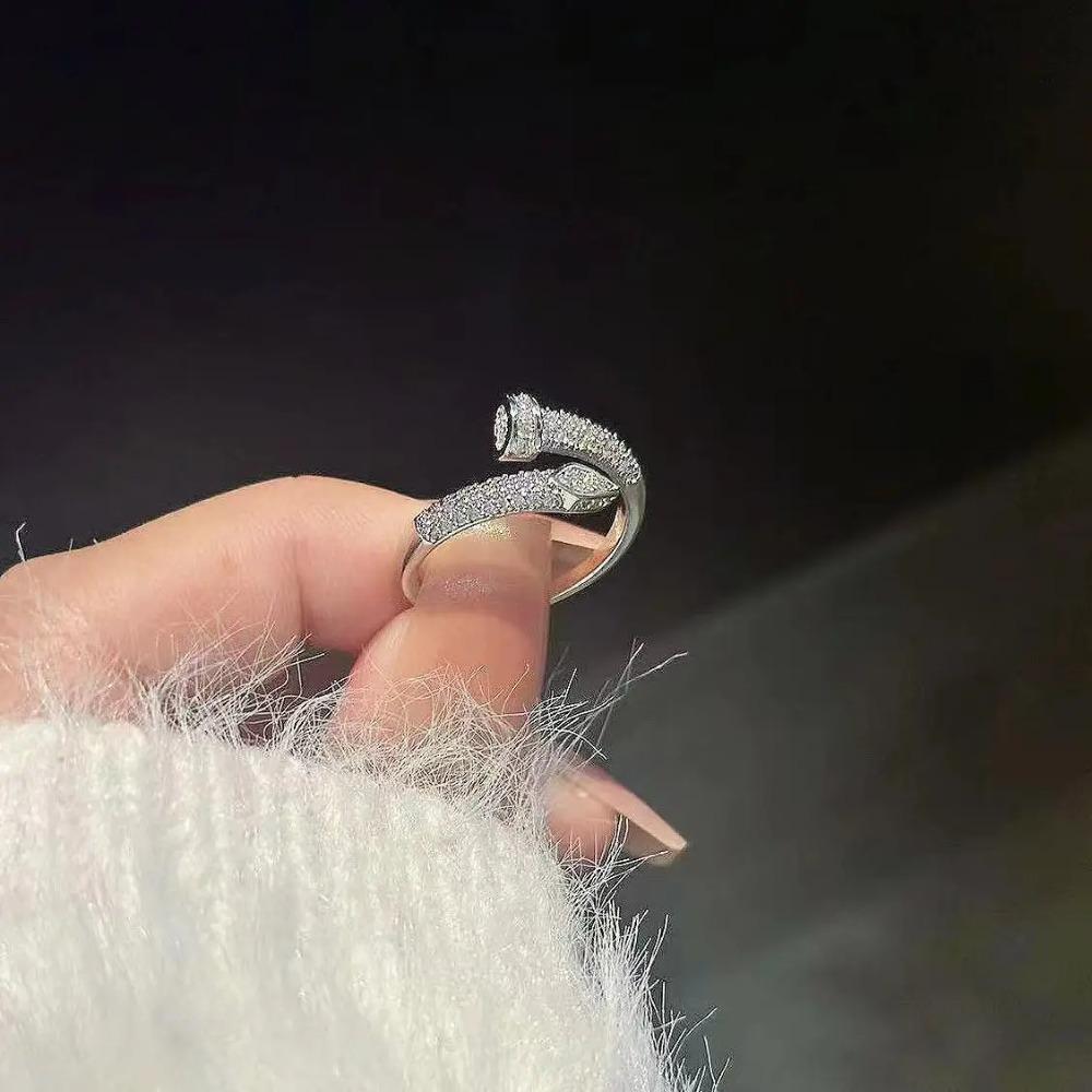 1PC 14K Echtvergoldung AAA Zirkon Einfacher offener Nagelring in Schlangenform Eleganter Damenring für den Alltag Partyschmuck