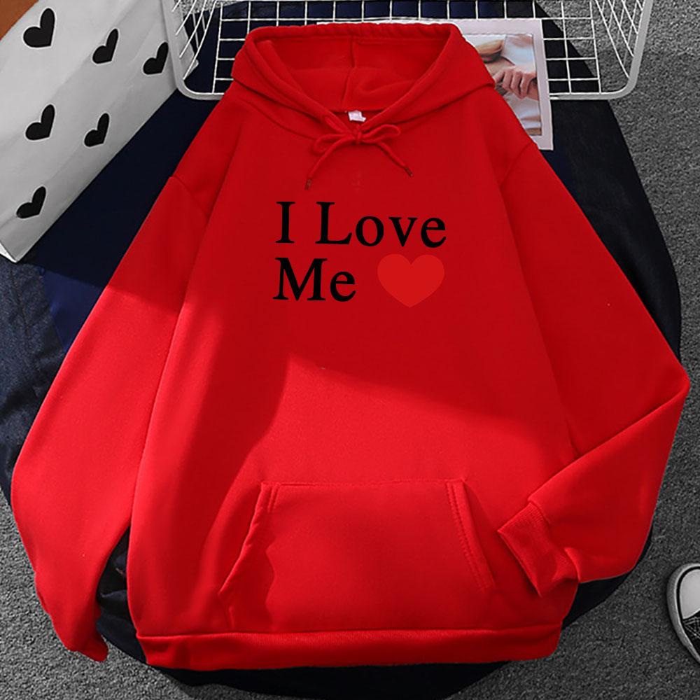 I Love Me Letter Printing Hoodies Long Sleeve Casual Hooded Sweatshirts Heart Graphic Clothing Hombre Men Women Hoodie