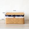 Seaweed Woven Box Grass Basket with Lid Household Storage Basket Snack Storage Rattan Fabric Rectangle Bedroom Sort Out Boxes