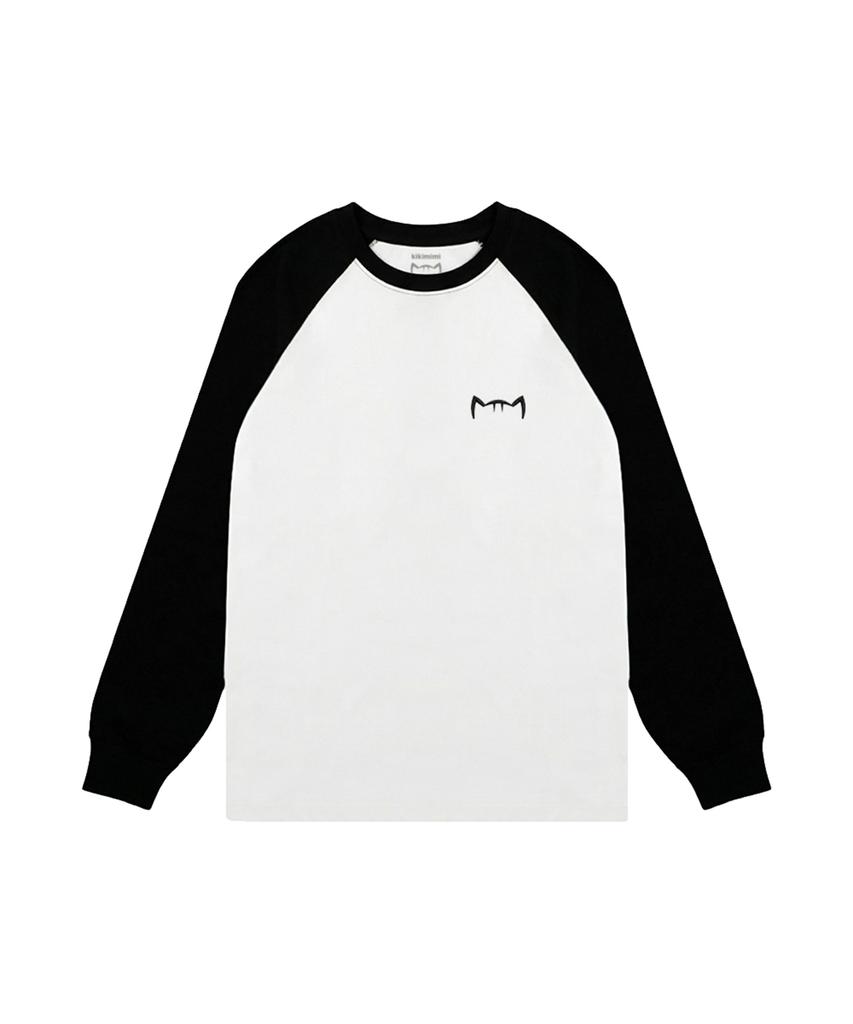 Kikimimi Raglan Ribbed Long Sleeve Kitty Small Logo T-Shirt (White)
