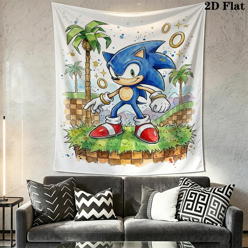 Sonic the Hedgehog Wall Tapestry Aesthetic Wall Hanging Printed Fabric Blanket Decorative Tapestries for Bedroom Living Room Home Decor