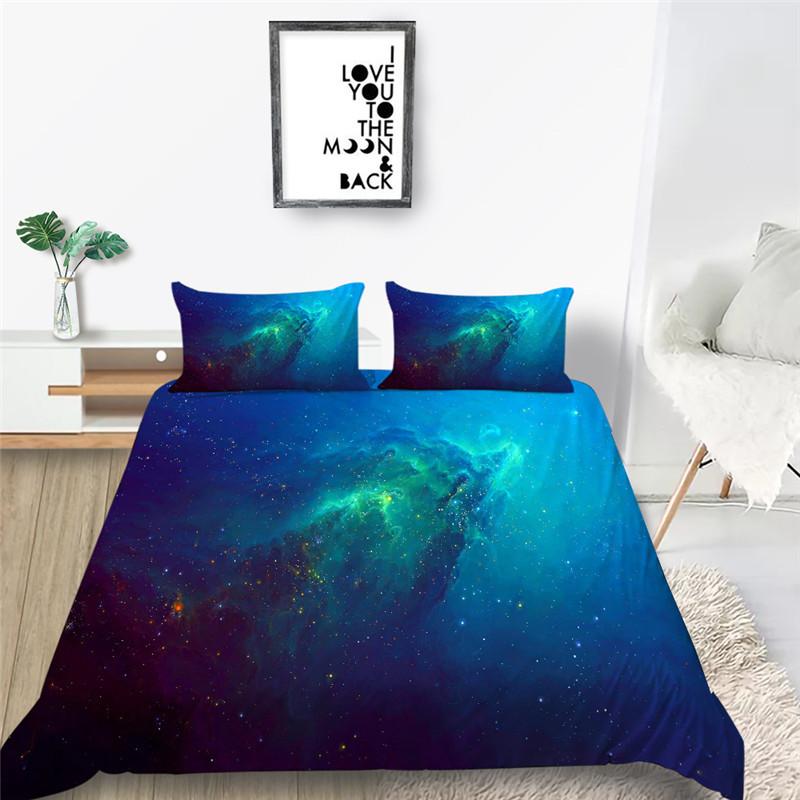 Copripiumino King Queen Galassia 3D Set Biancheria da Letto Cielo Stellato Coperta Universo Spazio Esterno Morbido 2/3 Pezzi Copripiumino Blu Scuro