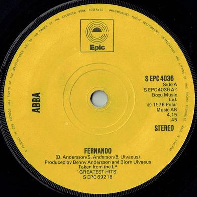 7inch Record ABBA - Fernando SEPC4036 Epic 1976 UK Pop Used