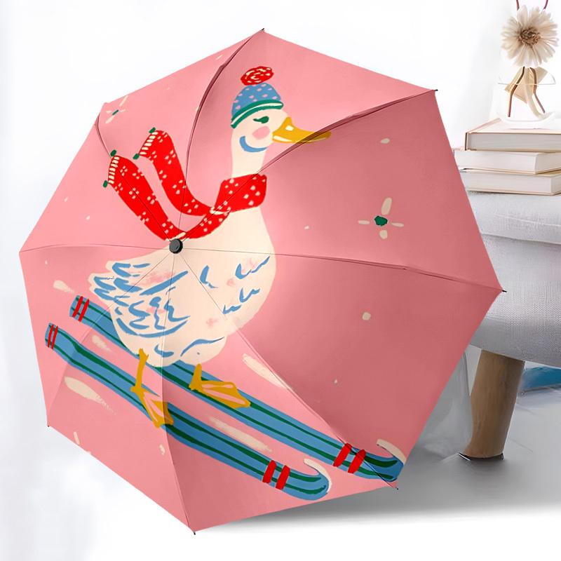 1pc Winter Sports Duck Automatic Open/Close Umbrella - Compact Travel Umbrella with 8-Rib Durable Frame, Lightweight & Portable Design Z09