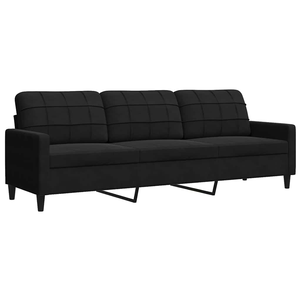 Vidaxl 3-Seater Sofa, Black, 210 Cm, Upholstered In Velvet