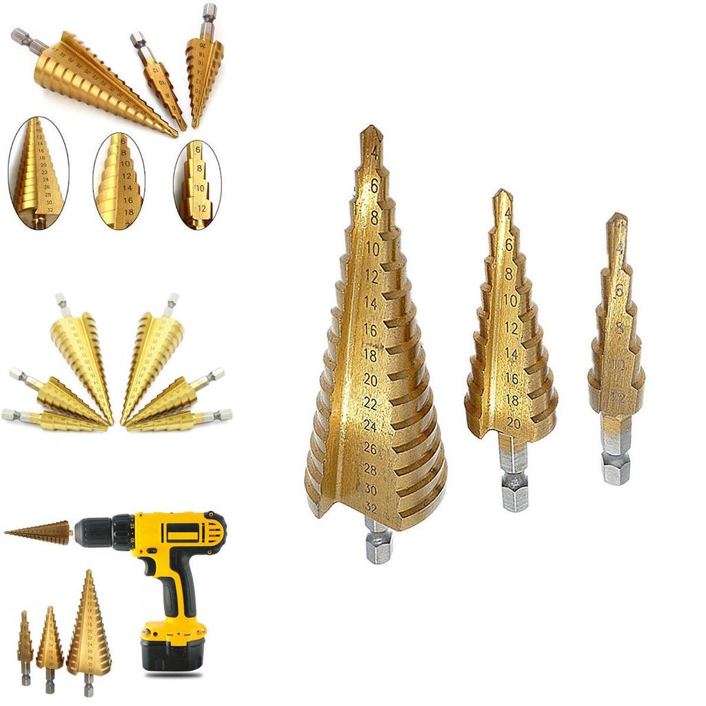 Set di Punte Coniche HSS in Acciaio Titanio di Alta Qualità, 3 Pezzi, 4-12/20/32mm, Taglierino per Fori, per Applicazioni Versatili