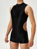 Sexy Men Playsuit Hollow Out Bodysuit Unisex Tights Elastic Leotard Oil Glossy Shiny Smooth Leotard Shapewear Jumpsuit