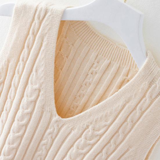 Women Knitting Vest V-Neck Sleeveless Twist Texture Pullover Sweater Solid Color Casual Sweater Vest Daily Wear